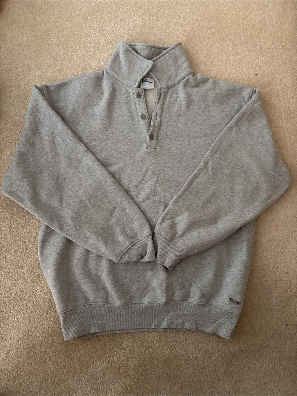 TNA Women’s Light Gray Quarter-Placket Crewneck Sweater